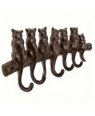 Cast Iron Wall Hook Rack with 7 Hooks - Rustic Decor for Coats, Hats, Keys