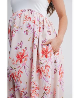 Maternity Floral Scoop Neck Sleeveless Maxi Dress
