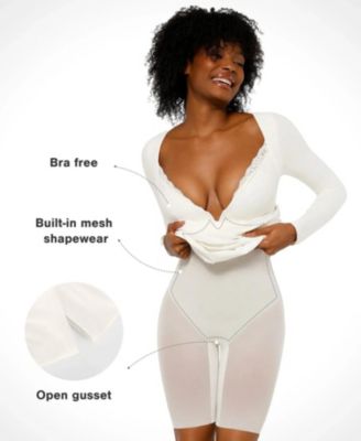 Women's Shapewear Long Sleeve Lace Trim Sculpting Mermaid Maxi Dress