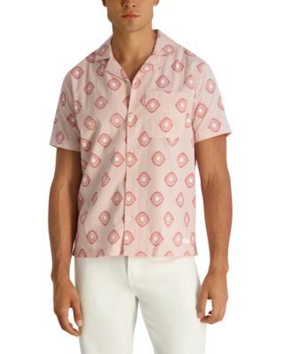 Men's Seersucker Geometric Printed Short-Sleeve Shirt