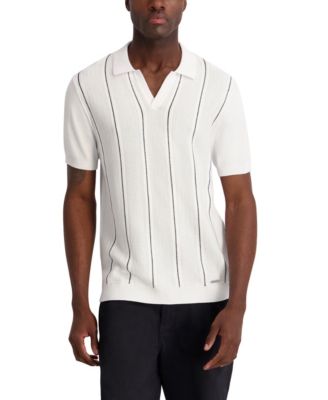 Men's Vertical Stripe Textured Johnny Collar Polo Shirt