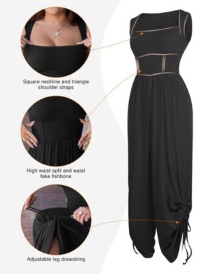 Women's Shapewear Metallic Knit Bodycon Sculpting Midi Slip Dress