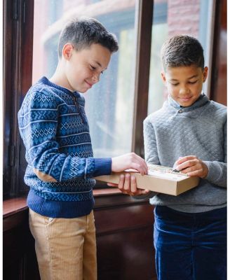 Boys Organic Long Sleeve Henley Pullover Sweater with Elbow Patches