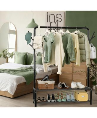 52" Freestanding Steel Closet Rack with Storage Shelves & Hooks