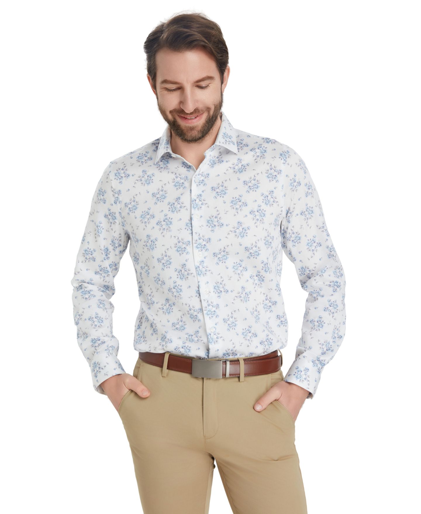 Мужская рубашка Bar III Slim-Fit Spread Collared Dress Shirt, цвет: Белый / Синий — фото 4