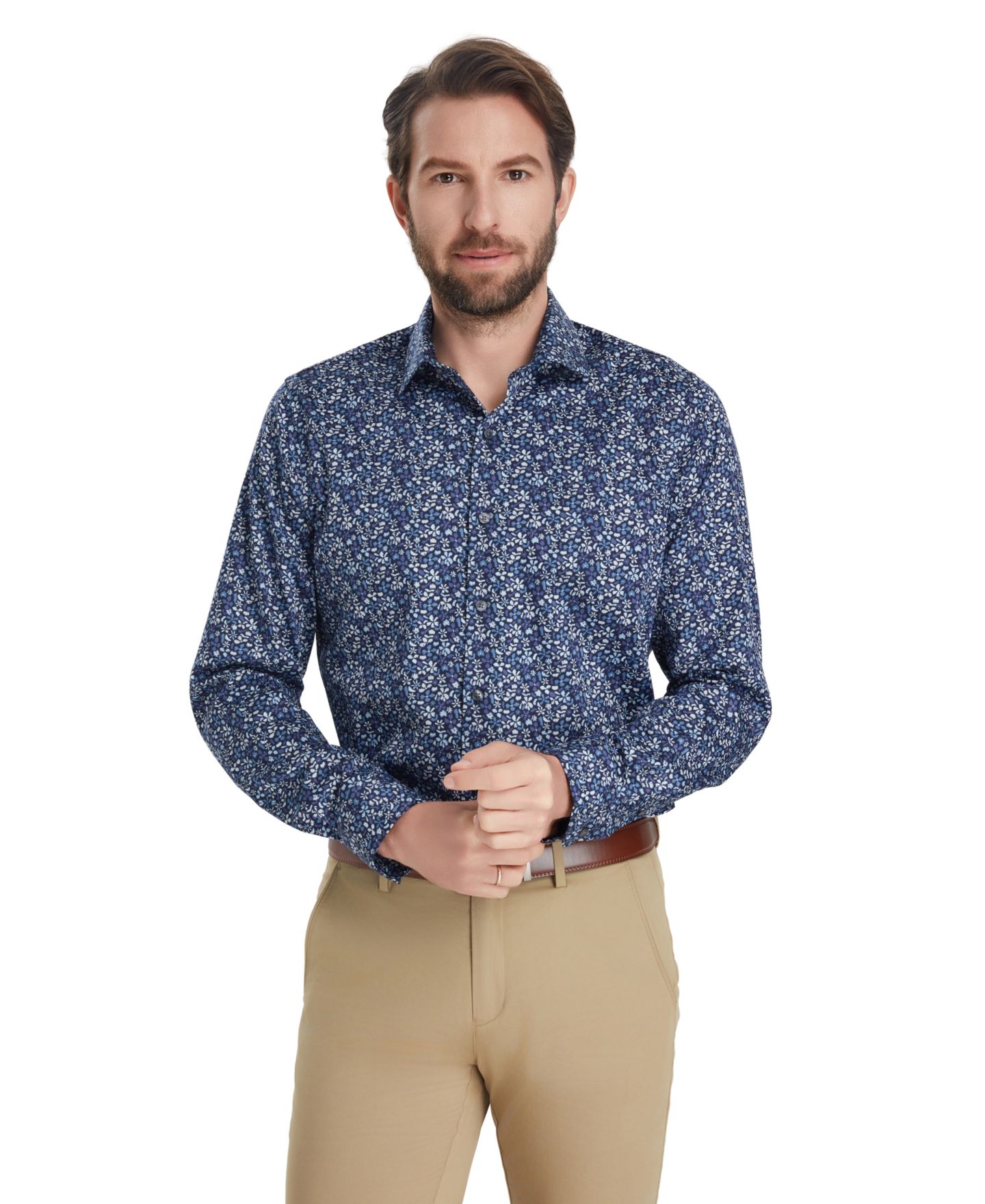 Мужская рубашка Bar III Slim-Fit Pencil Floral Dress Shirt, цвет: Синий комбинированный — фото 4