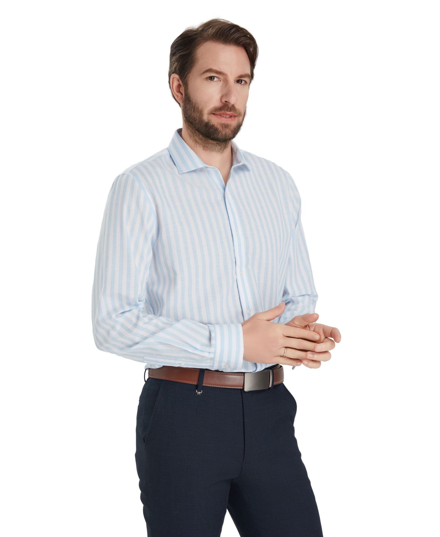 Men's Slim-Fit Linen Joseph Stripe Dress Shirt