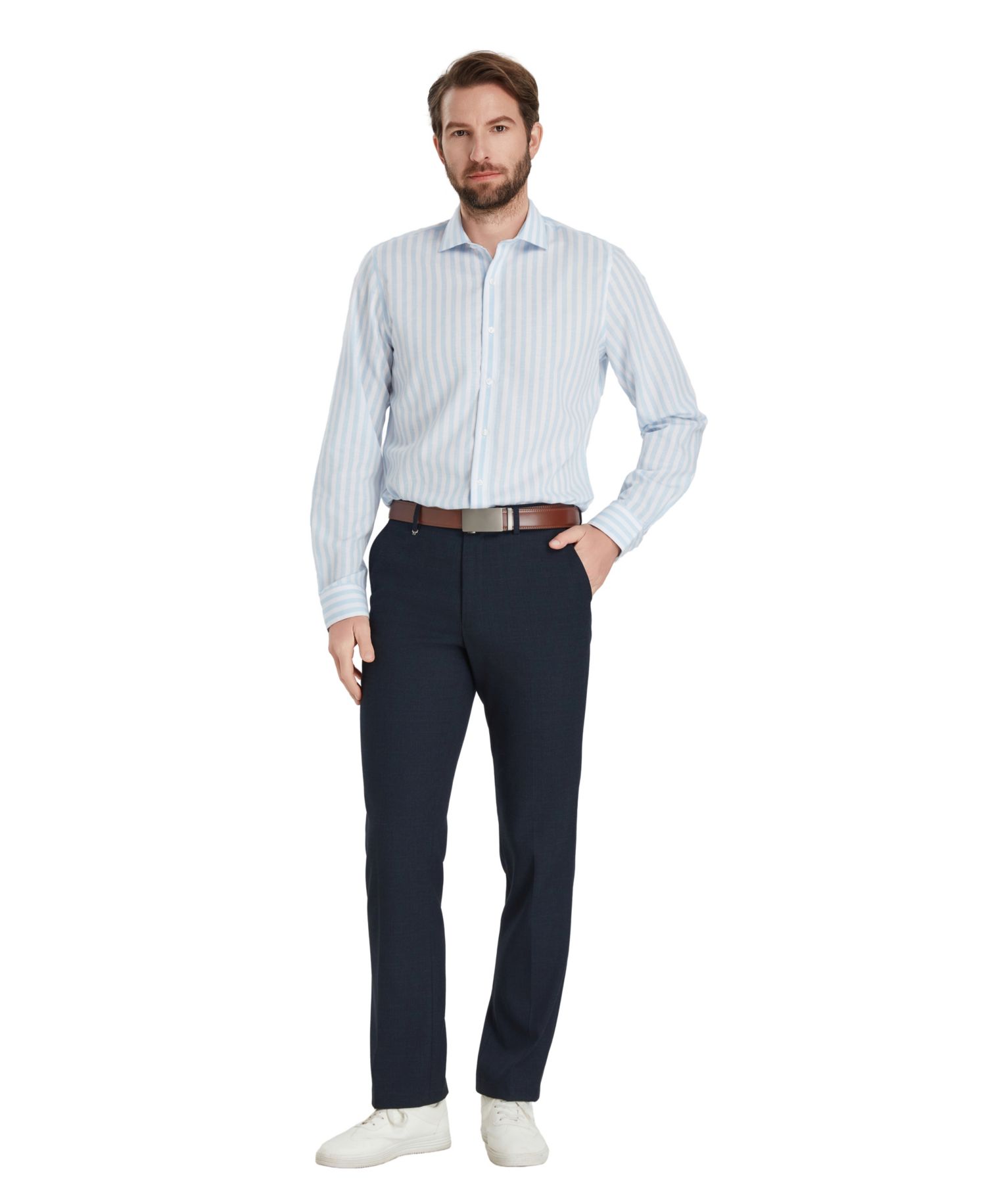 Men's Slim-Fit Linen Joseph Stripe Dress Shirt