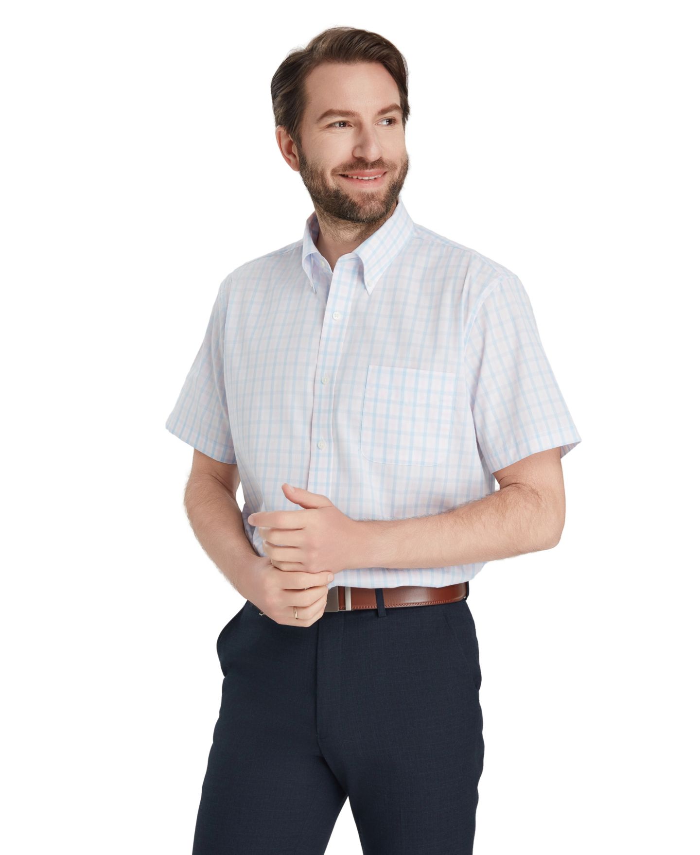 Мужская рубашка Club Room Plaid Short-Sleeve Dress Shirt, цвет: Розовый комбинированный — фото 2