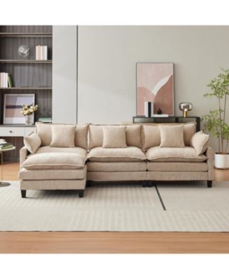 112" Modular Sectional Sofa, L-Shape Cloud Couch/Deep Seat/Armrest/Plush Corduroy Fabric, No Assembly Required, Space-Saving