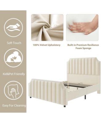 Platform Bed Frame  Headboard, Velvet Upholstered Bed Frame with Vertical Channel Tufted Headboard & Footboard