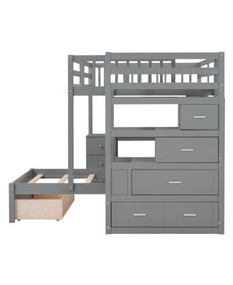 Full Over Twin Bunk Bed with Desk, Drawers and Shelves