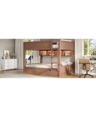 Full XL over Full XL Bunk Bed with Storage, LED, 2 Drawers