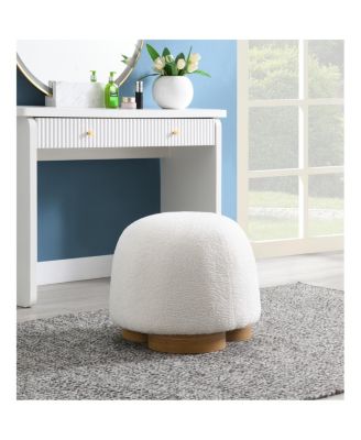 Fully Assembled Round Soft Teddy Fabric Upholstered Ottoman Footstool