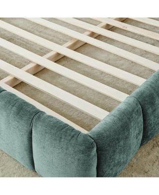  King Upholstered Bed Frame with Chenille Fabric, No Box Spring Needed