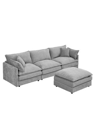 Modular Sectional Sofa, 102" L-Shaped Couch Set, 3-Seater Cloud Couch with Ottoman