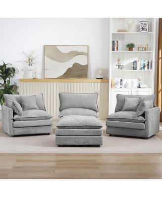 Modular Sectional Sofa, 102" L-Shaped Couch Set, 3-Seater Cloud Couch with Ottoman