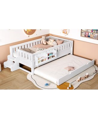 79 inches Twin Bed with Bookshelves, Staircase, Trundle