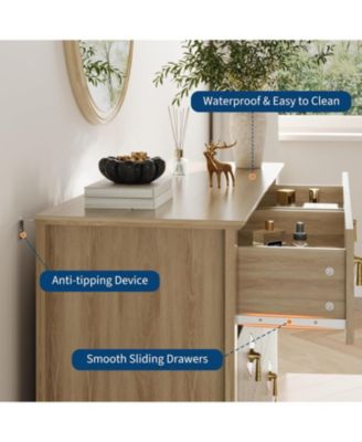 Fluted 6 Drawer Dresser, 47.2" Wide Modern Wooden Chest for Bedroom, Living Room, Entryway, Natural Oak