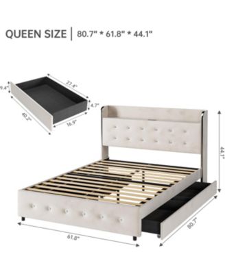 Queen Upholstered Diamond-Tufted Trundle & 4-Drawer Bed Frame