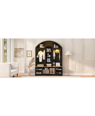 Multi-functional wardrobe with shoe racks, hangers, and hooks