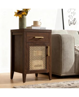 Mid-Century Modern Nightstand with Espresso Walnut Finish and Storage