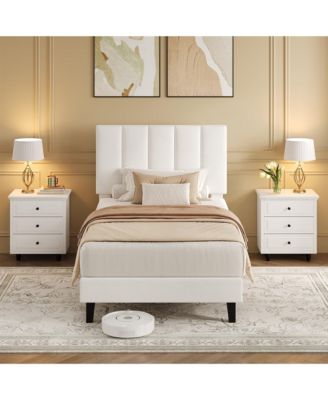 Bed Frame and Velvet Upholstered Headboard with Adjustable Vertical Channel Tufted Headboard