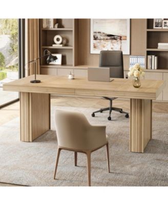 63" Executive Desk, Modern Executive Office Desk with Thickened Desktop and Heavy-Duty Legs, Wood Writing Workstation Study Table