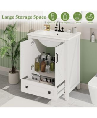  Vanity with Ceramic Sink Modern Bathroom Vanity with 2 Doors and 1 Storage Drawer Freestanding Bathroom Cabinet with Modern Design