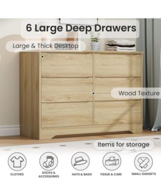 Wooden 6-Drawer Dresser, Tall Modern Storage Chest with Wide Top for Bedroom, Living Room, Hallway, Kids Room