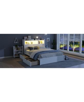 Full Size Wood Bed with Drawers, Storage Headboard & Cabinet