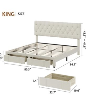 Full Size Bed Frame, Upholstered Platform Bed Frame with Storage Drawers, Mattress Foundation with Solid Wooden Slats Support,