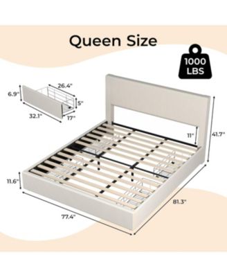 Platform Bed Frame with 4 Storage Drawers, Upholstered Channel Tufted Wingback Headboard Bed Frame with Strong Wooden Slat Support