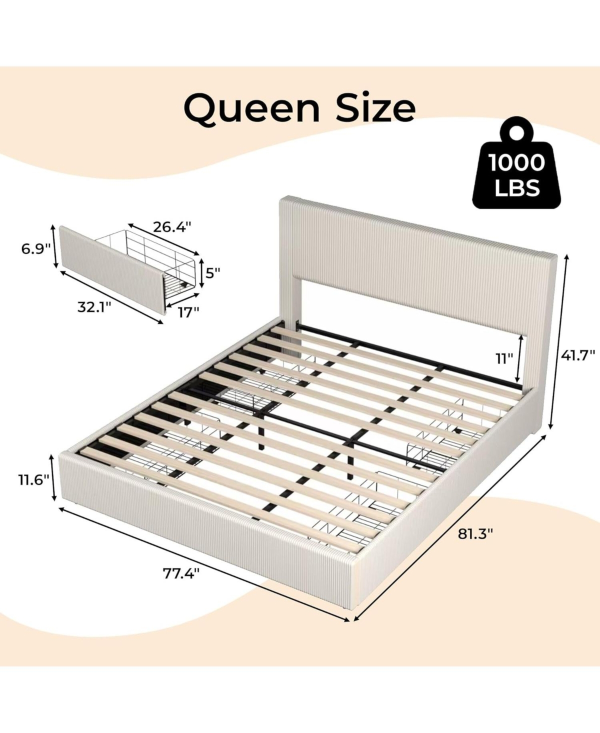 gaomon Size Platform Bed Frame with Tufted Wingback Headboard