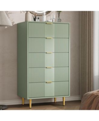 Fluted Dresser for Bedroom with 5 Drawers Tall Modern Chest of Drawers with Metal Handle
