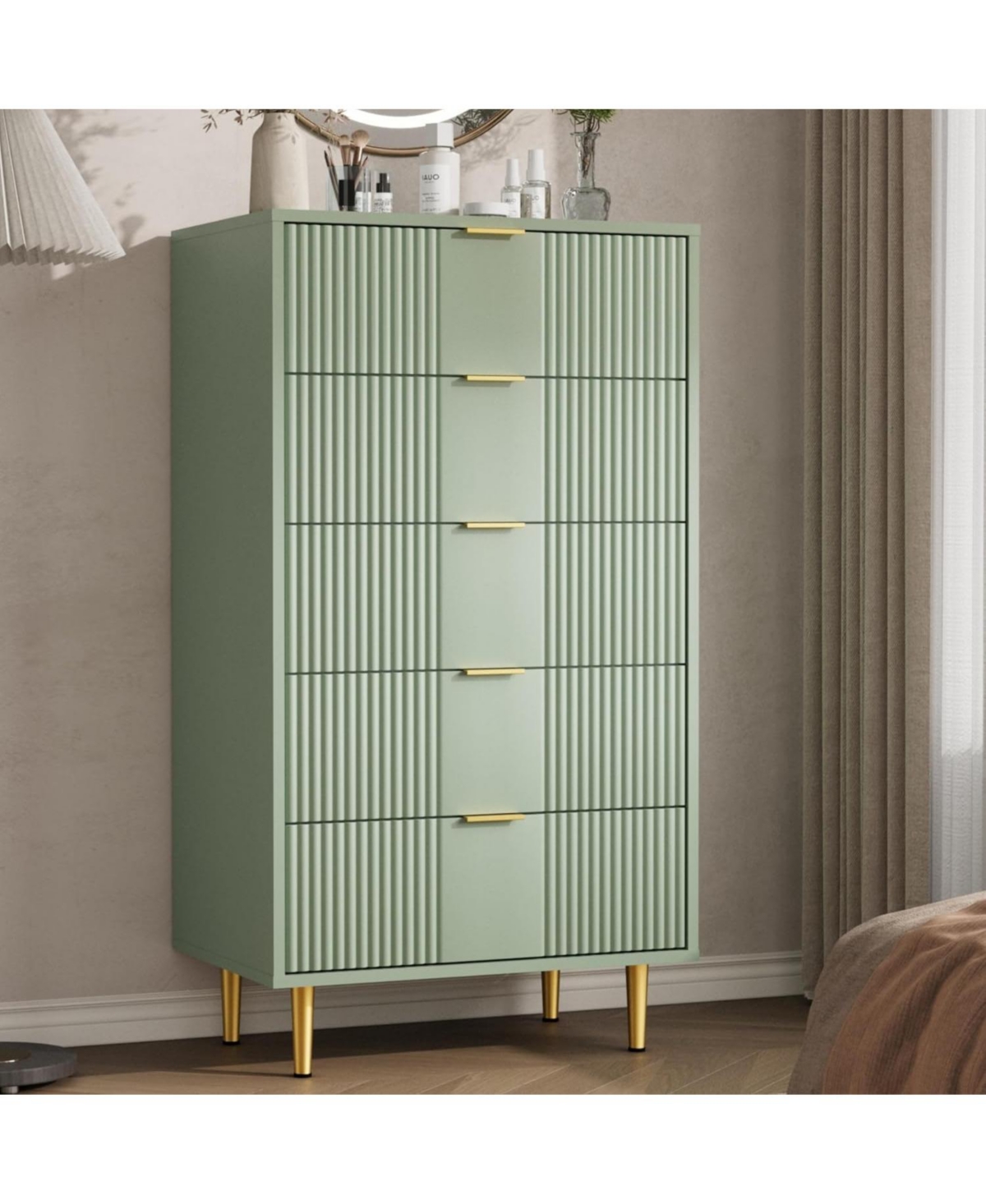 Gaomon Fluted Dresser for Bedroom with 5 Drawers Tall Modern Chest of Drawers with Metal Handle