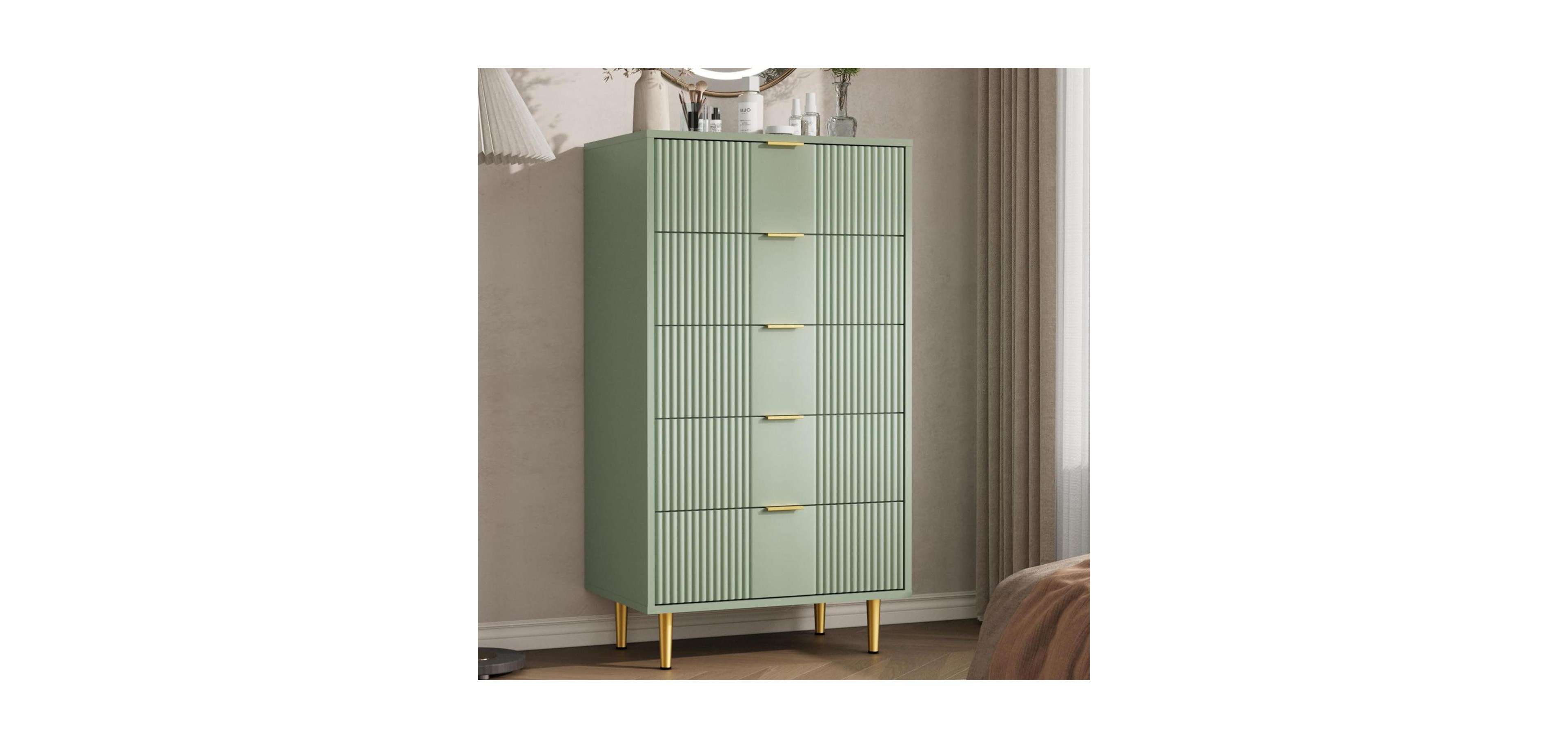 Gaomon Fluted Dresser for Bedroom with 5 Drawers Tall Modern Chest of Drawers with Metal Handle
