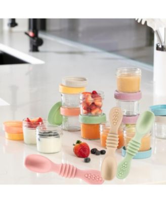 12-Pack Glass Baby Food Storage Jars with Lids, 6-Pack Silicone Baby Self-Feeding Spoons - BPA-Free, Leakproof, Freezer Safe Jars