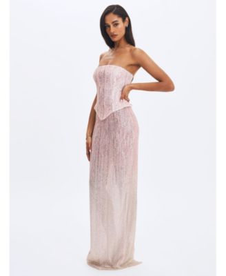 Women's Tosca Pink-to-White Beaded Gradient Strapless Maxi Dress