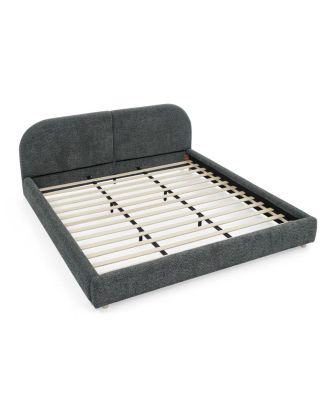 King Size Upholstered Bed Frame, Modern Minimalist Curved Headboard