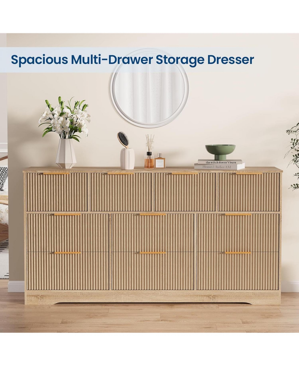 gaomon Fluted Dresser for Bedroom with 10 Drawers, 59" Wide Modern Chest of Drawers Wood Frame