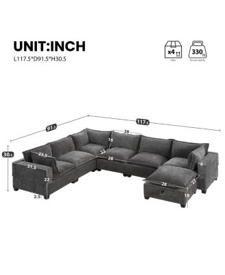 117 inches Modular Sectional Sofa with Storage Ottoman, 7 Seat U Shaped Couch