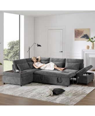 107 inches L-Shaped Sleeper Sofa with USB Charging and Storage