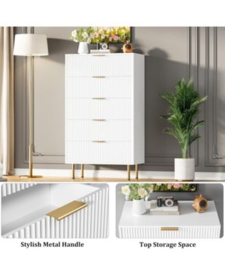 5 Drawer Dresser,Fluted Dresser for Bedroom,47.9" Tall Dressers Chest of Drawers, Wood Tall Dressers with Metal Handle for Closet