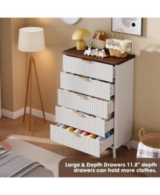 Fluted Dresser for Bedroom with 5 Deep Drawers, 47.2" Tall Chest of Drawers, Curved Profile Design, Modern Wooden Dresser, for Living Room