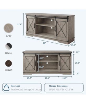 Farmhouse 59" TV Stand Up to 65 Inches, Mid Century Modern TV Entertainment Center with Storage Cabinets