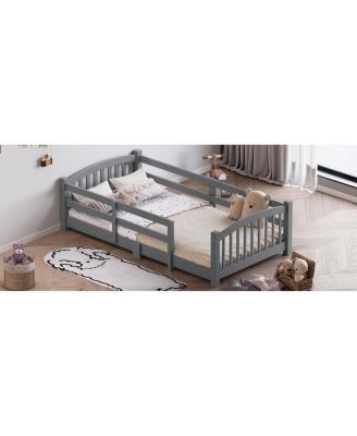 Montessori Floor Bed with Slats, Guardrails, and Fence