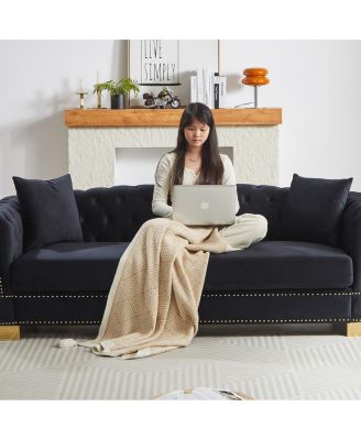 35 inches 3-Seater Chesterfield Rolled Arm Velvet Modern Sofa for Living Rooms & Offices.