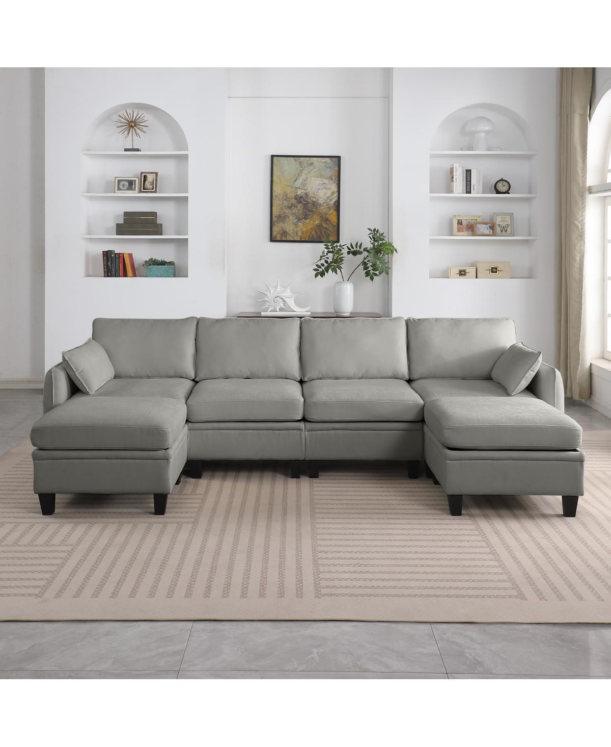 Streamdale Furniture 109 Contemporary L-Shaped Chenille Sectional Sofa with Storage Ottoman