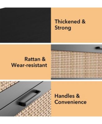 Wood Rattan Gold Handle 4 Drawer Dresser